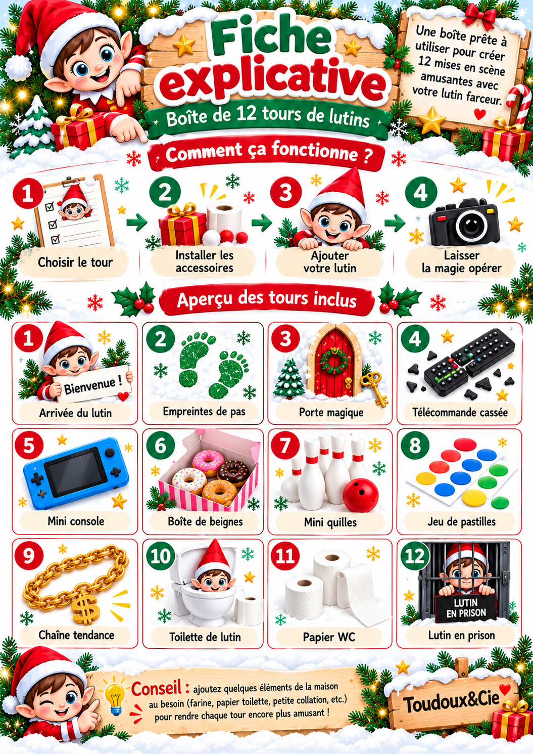 Ensemble de 12 tours de lutin