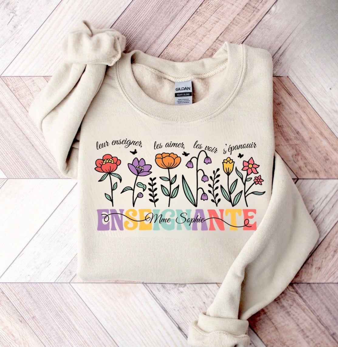 Coton ouaté Enseignante fleuri – Personnalisable