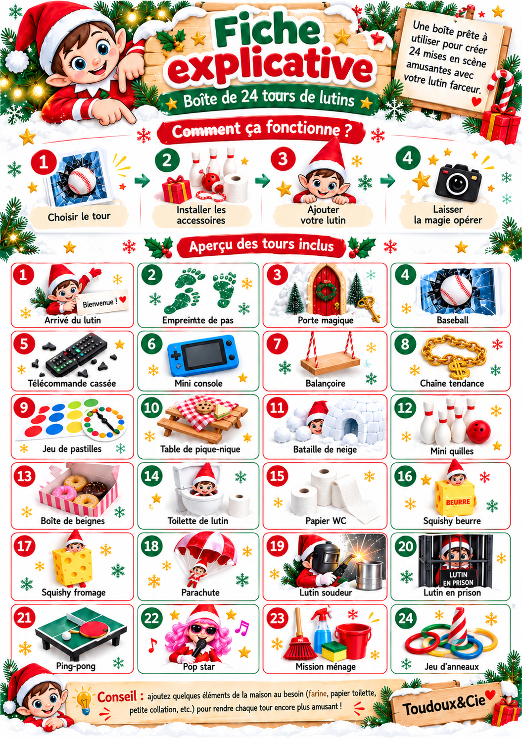 Ensemble de 24 tours de lutins